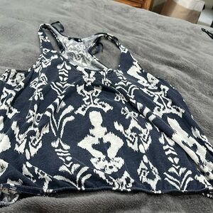 American Eagle, blue and white tank top elastic on waist adjustable tie in back